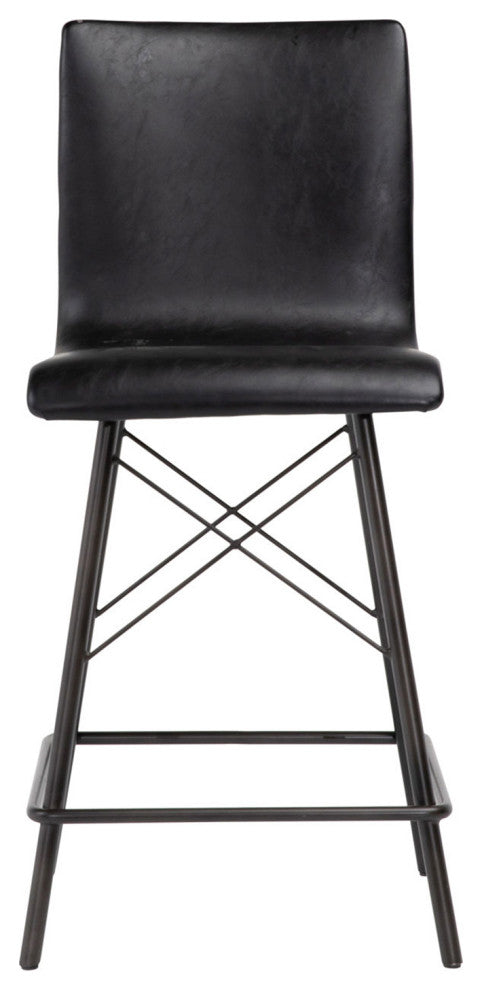 Black Leather & Iron Counter Stool