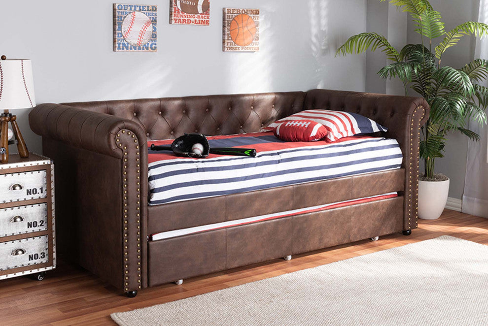 Dawson Fabric Daybed With Trundle, Twin Size, Brown