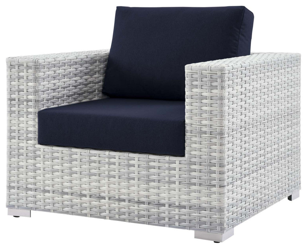 Lounge Sectional Sofa Chair Set, Rattan, Wicker, Gray Blue Navy, Outdoor