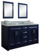 61" Double Sink Vanity, Blue Finish And White Carrara Marble And Round Sink