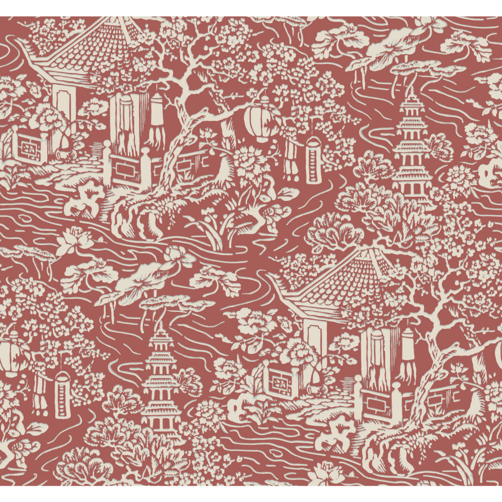 Chinoiserie Wallpaper, Red, Orange