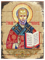 Icon Saint Nicholas Wall Art On Wood, 16 Inch