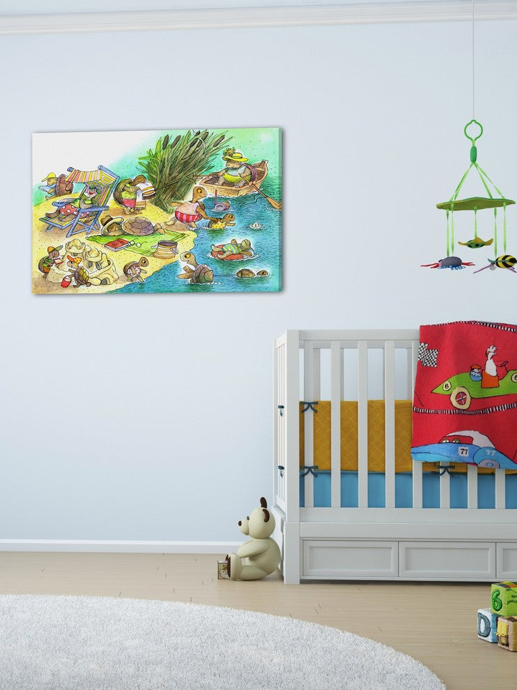 "Turtle Beach Party" Painting Print on Wrapped Canvas