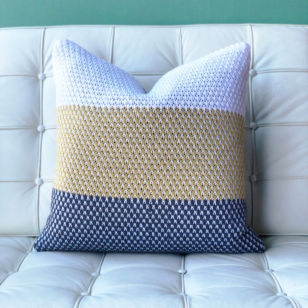 Pillow Decor, Hygge Tri-Stripe Knit Pillow, Yellow