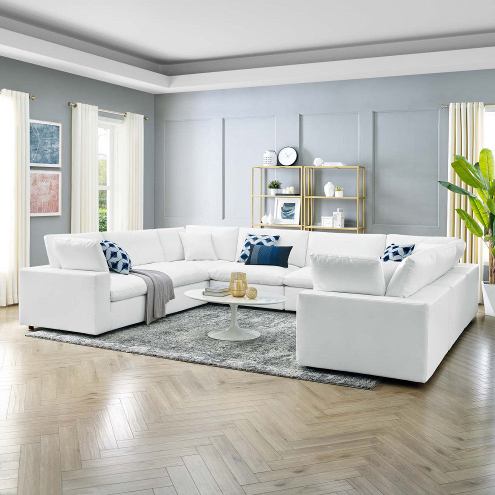 Commix Down Filled Overstuffed Vegan Leather 8-Piece Sectional Sofa - White
