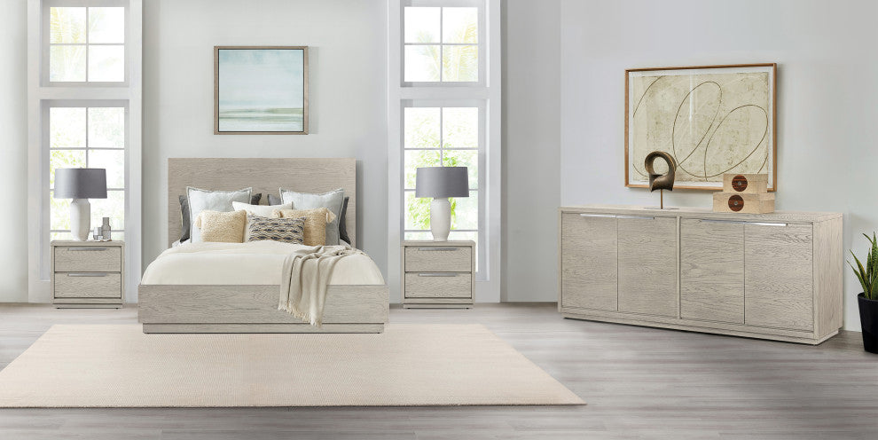 Abbey 4-Piece Bedroom Set, Gray Oak Wood, Queen