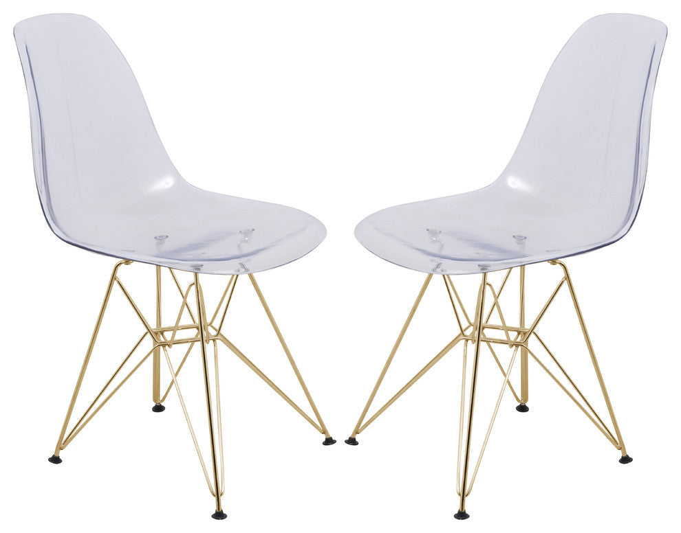 Cresco Eiffel Base Dining Chair, Gold Base, Set of 2, Clear