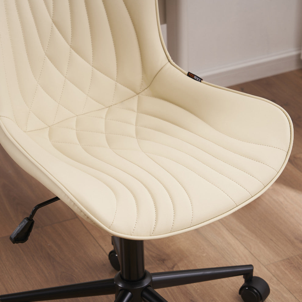 Younike Armless Upholstered Faux Leather Rolling Office Chair, Beige