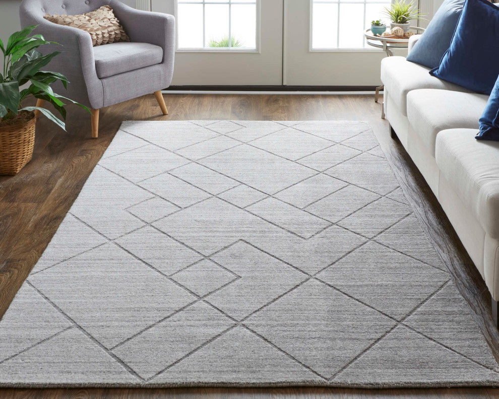 Weave & Wander Tatem Minimal Viscose Rug, Beige/Gray, 5' X 8'
