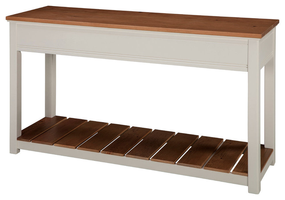Savannah 50" Console Table, Ivory With Natural Wood Top