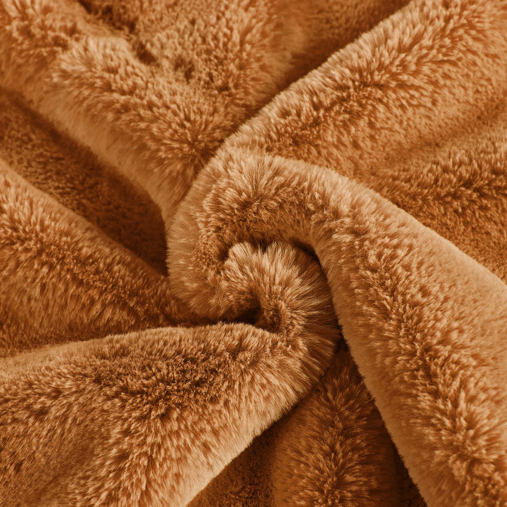 Fox Faux Fur Throw Blanket, Burnt Orange, 60''x80''