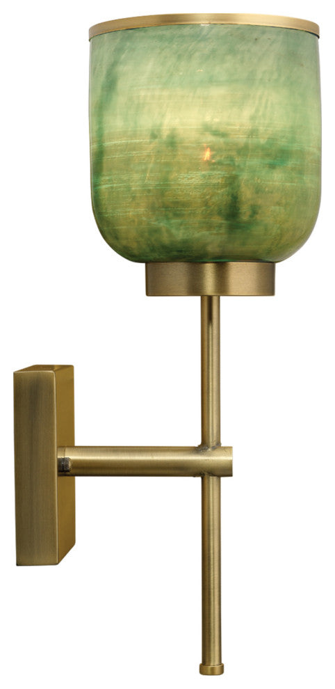 Jaime Young Vapor Single Sconce, Antique Brass and Aqua Metallic Glass