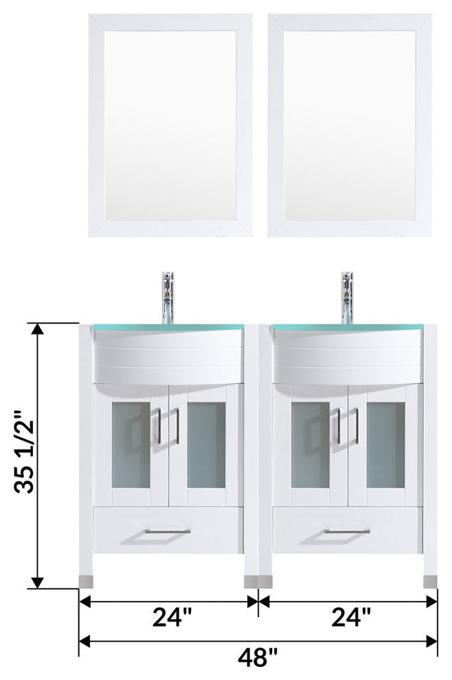 48" White Vanity, 24" Double Sink Bases, LV3-C10-48-W