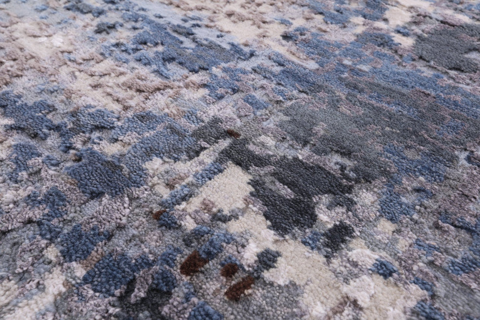 2' 6" X 10' 0" Runner Abstract Hand Knotted Wool and Silk Rug Q9035