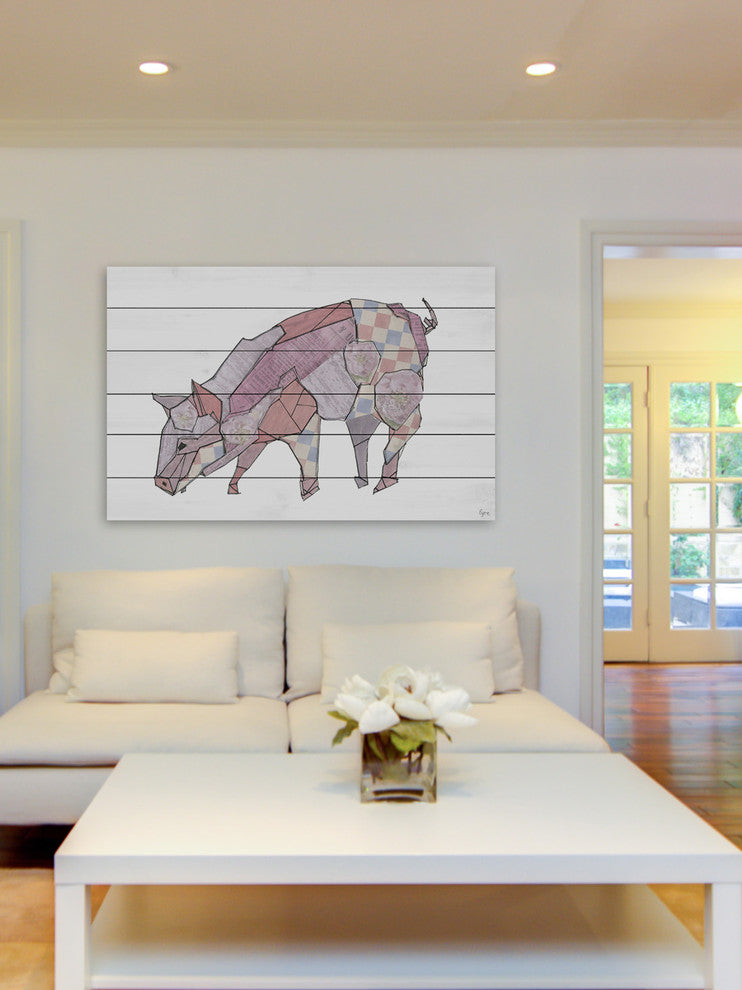 "El Cerdo" Painting Print on White Wood, 18"x12"
