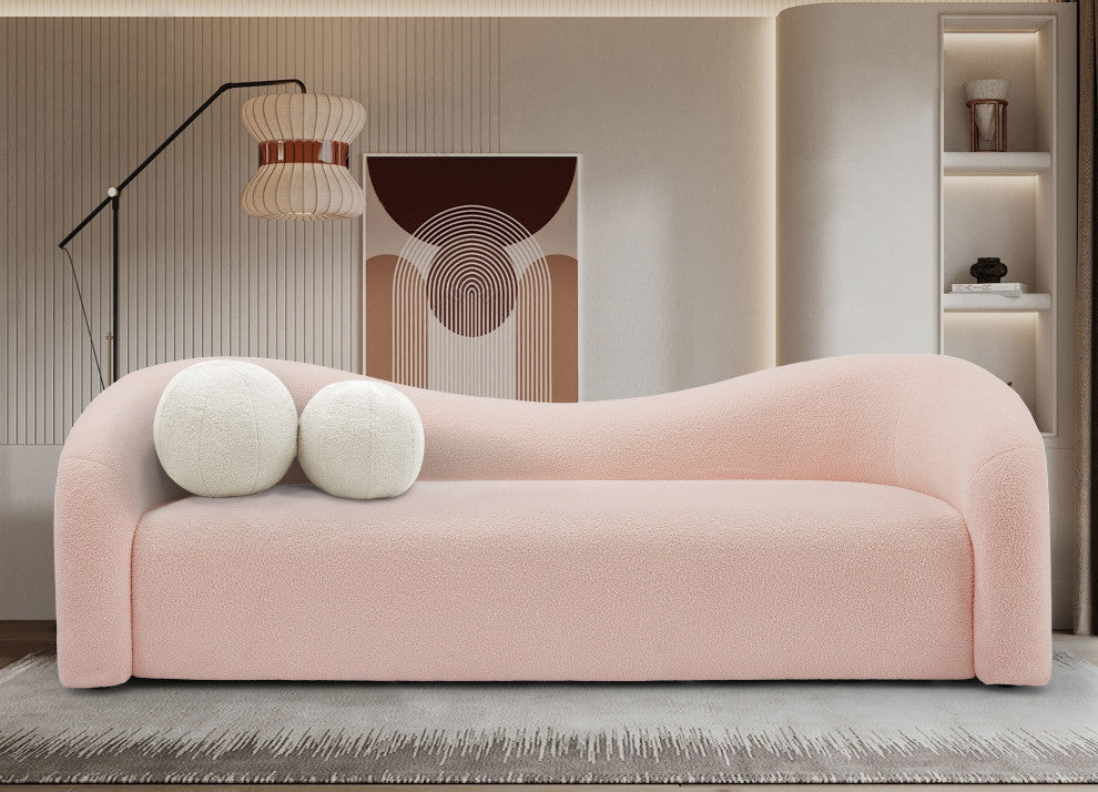 Kali Faux Shearling Teddy Fabric Upholseterd  Sofa, Pink