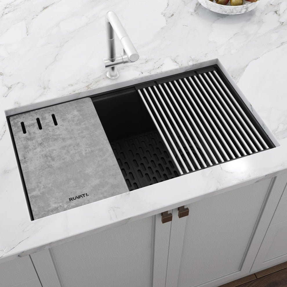 33-in Undermount Workstation Granite Kitchen Sink Matte Black - RVG2302BK