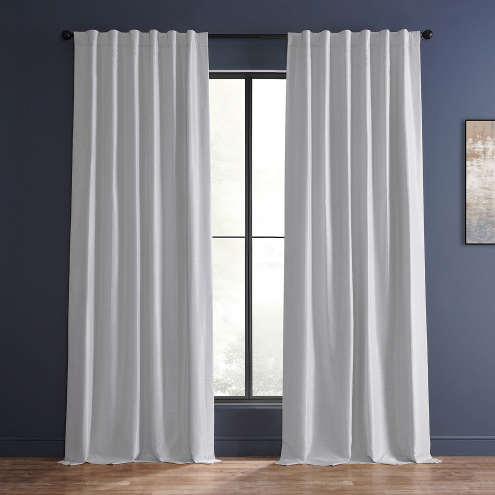 Blackout Vintage Textured Faux Dupioni Silk Curtain Single Panel, Ice, 50"x96"