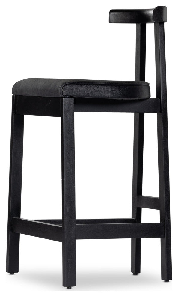 Tex Stool Black Rosa Morada, Black Leather, Counter