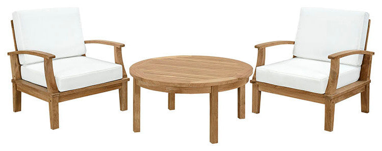 Natural White Marina 3 Piece Outdoor Patio Teak Set
