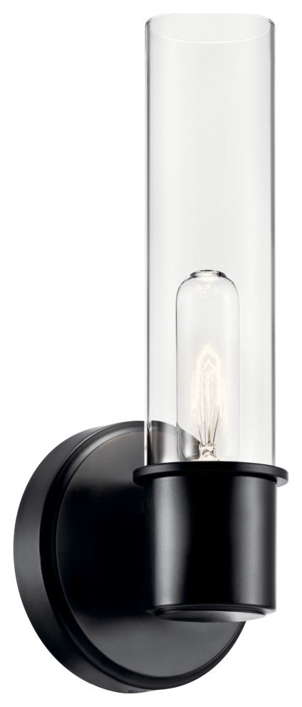 Aviv 13" 1 Light Wall Sconce With Clear Glass, Black