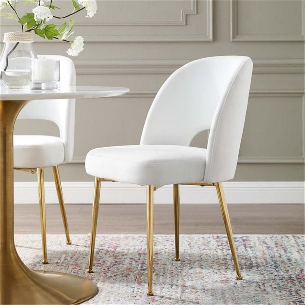 Modway Rouse 19.5" Velvet and Stainless Steel Dining Room Side Chair in White