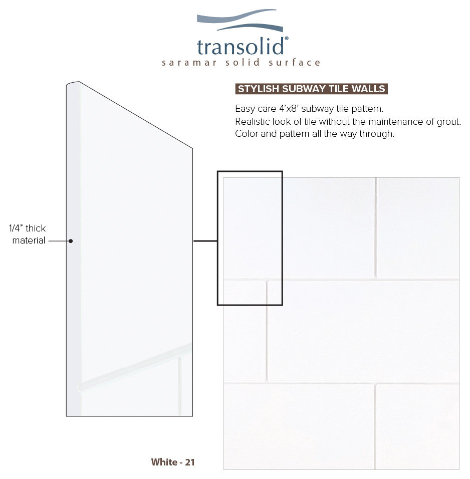Transolid SaraMar 36"x36"x96" 6-Piece Shower Wall Kit with Extension, White