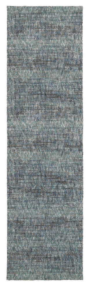 12' Runner Blue Grey Silver and Green Power Loom Runner Rug