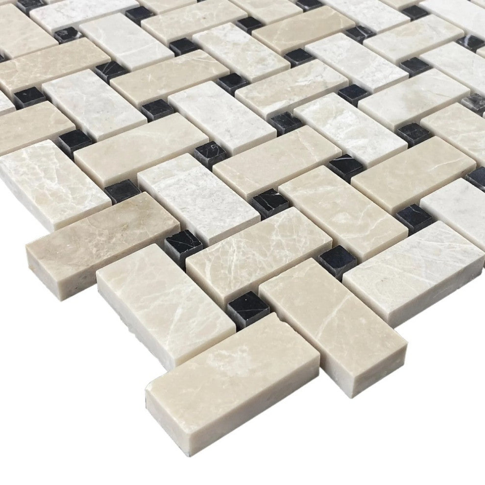 Vanilla Beige Basketweave Pattern 12"x12" Marble Mosaic Tile (10 sqft per box)