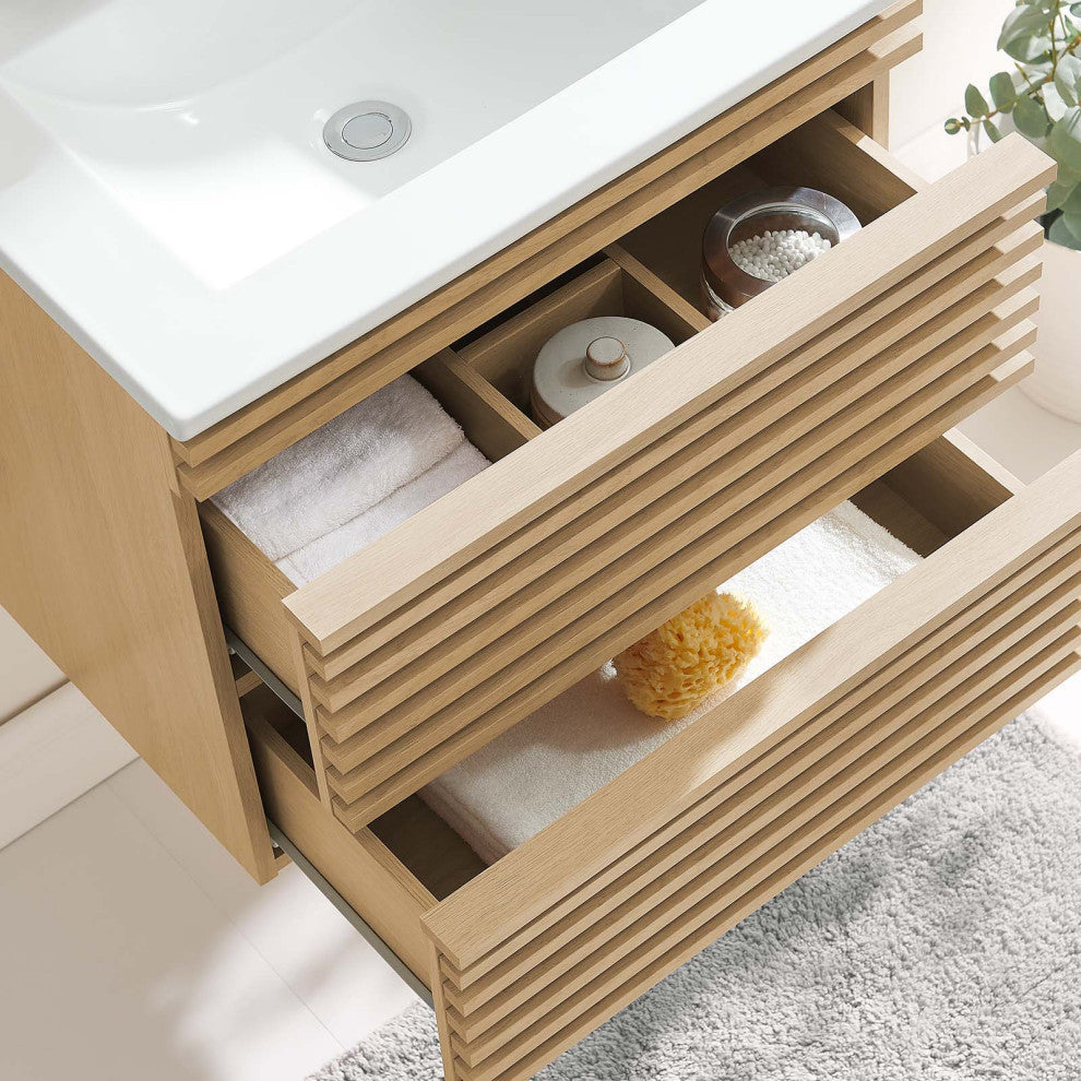 Render 24" Wall-Mount Bathroom Vanity, Oak White