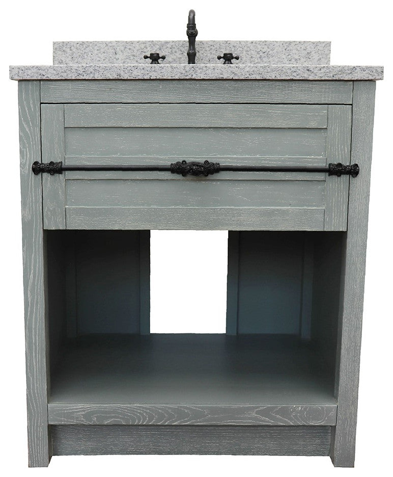 30" Single Vanity, Gray Ash, Gray Granite Top, Rectangle Sink