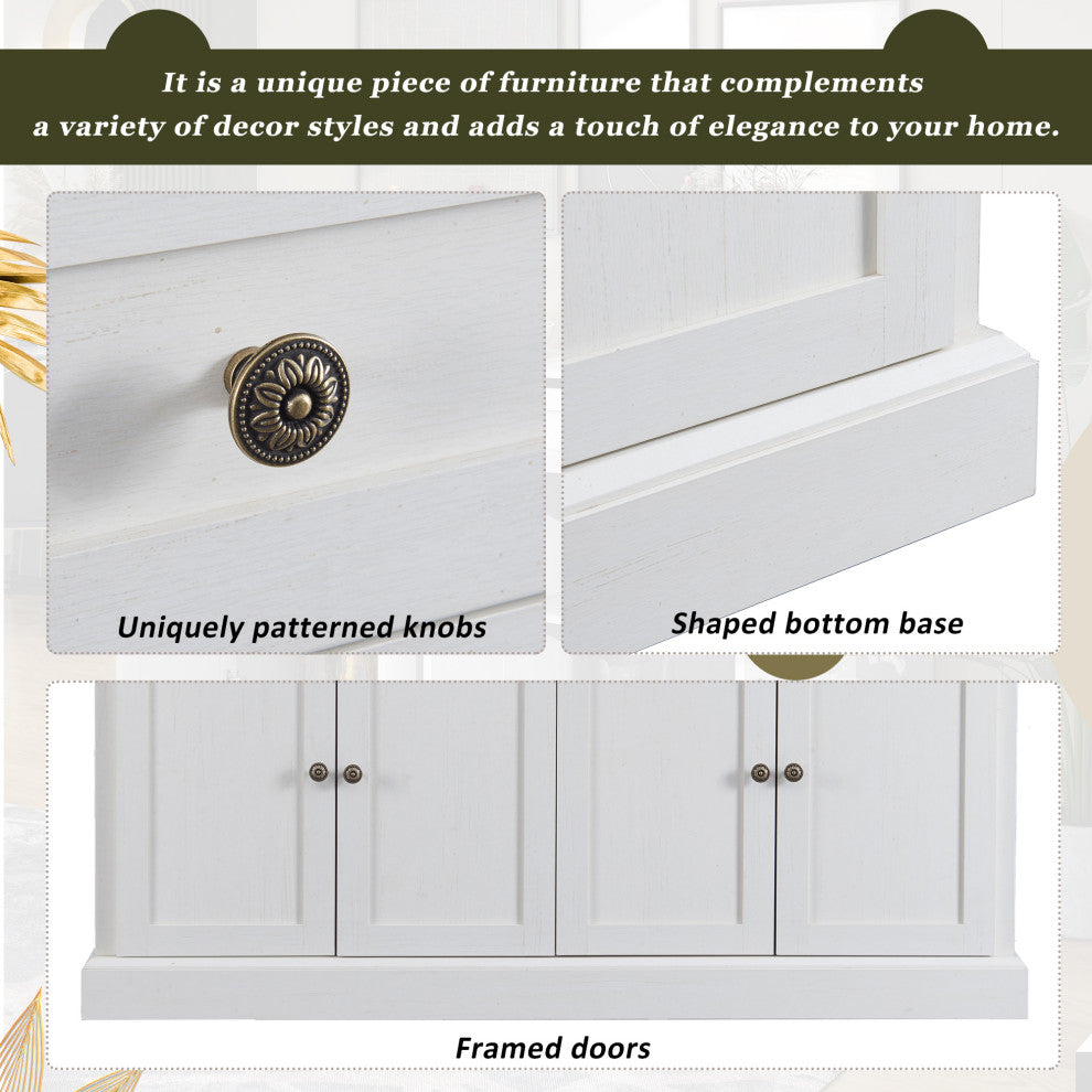 TATEUS 58" Kitchen Sideboard Storage Buffet Cabinet, Antique Whit