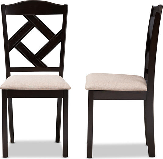 Ruth Modern Beige Fabric and Dark Brown Finished Dining Chair, Set of 2