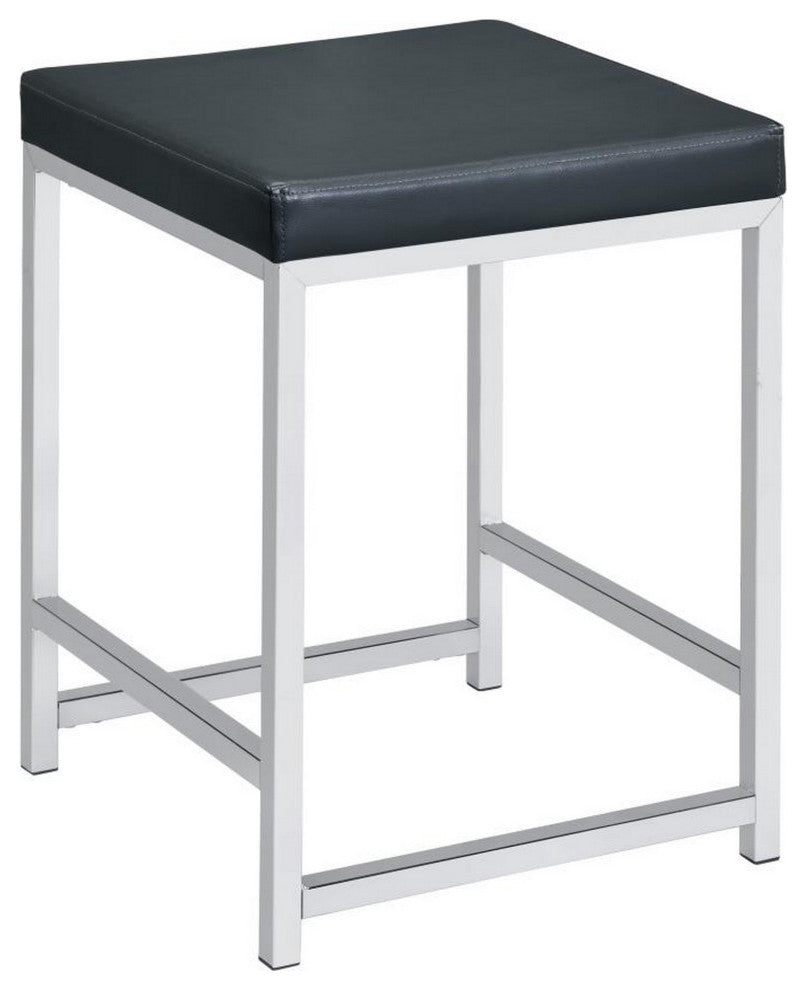 Vanity Stool with Leatherette Seat and Tubular Frame, Black