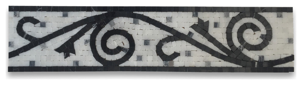 Marble Mosaic Border Listello Tile Garden Nero 4.7x20.5 Polished, 1 piece