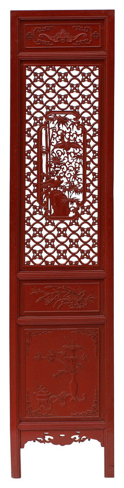 Red Paint Geometric Flower Bird Accent Narrow Floor Panel Headboard