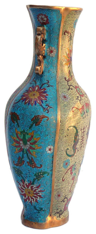 Quality Handmade Chinese Turquoise Cloisonne Lotus Metal Vase