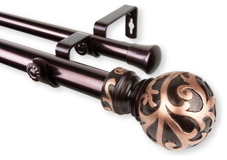 Swirl 1" Double Curtain Rod, Bronze, 28"-48"