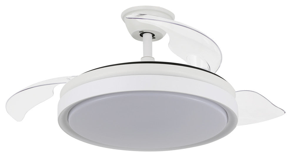 42 inch Contemporary Retractable 3-blade LED Ceiling Fan With Light, Remote, White