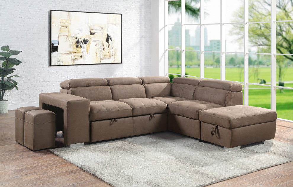 Upholstered Ottman With Storage, Brown Finish