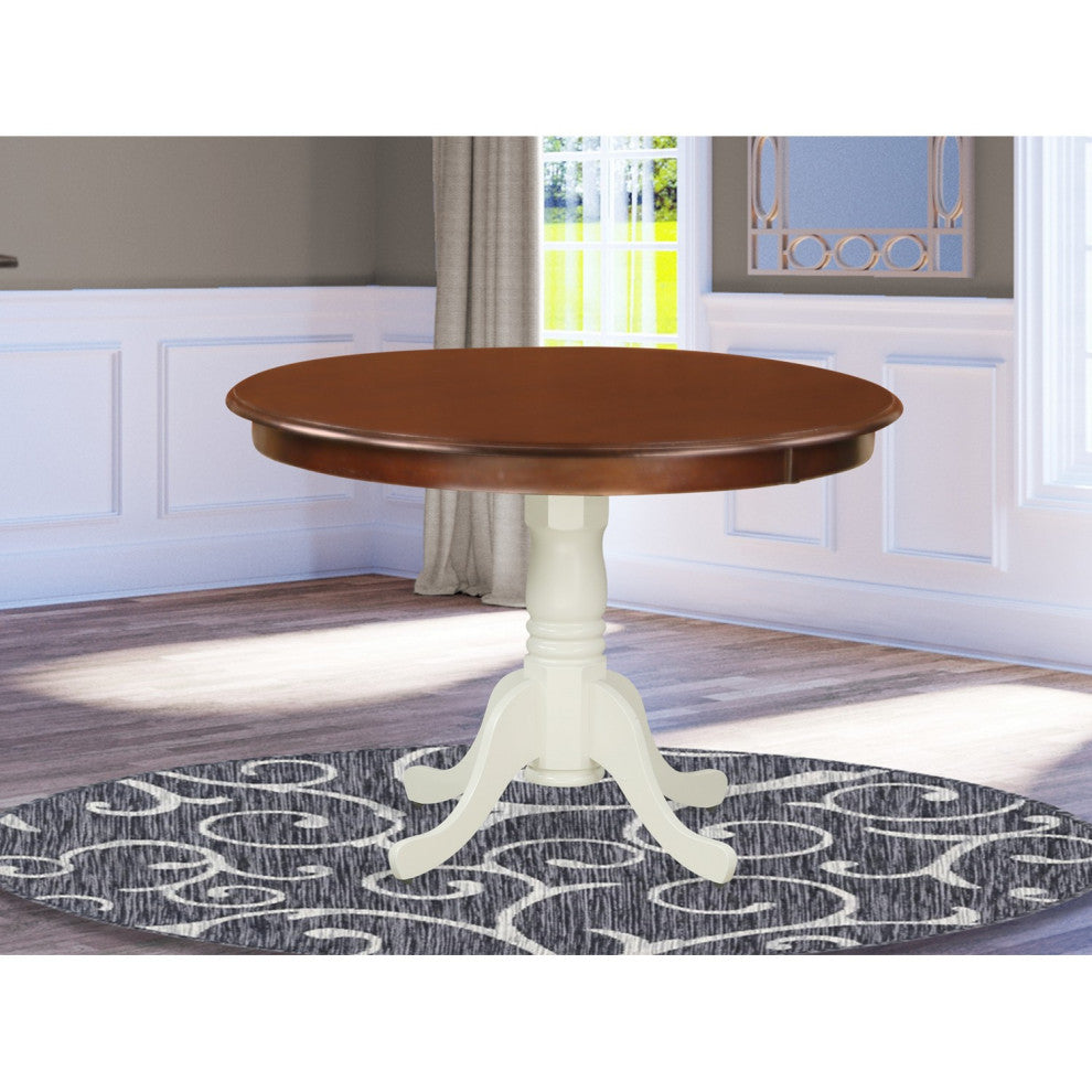 Hartland Table 42" Diameter Round Table, Mahogany and Linen White