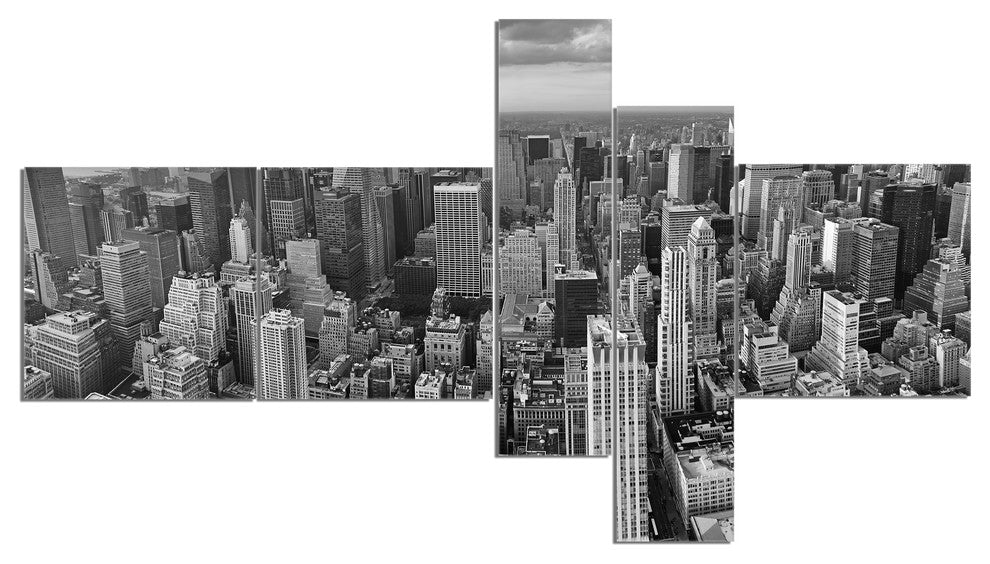 Panoramic Aerial View of Manhattan, Cityscape Canvas Print, 60"x32", 5 panels