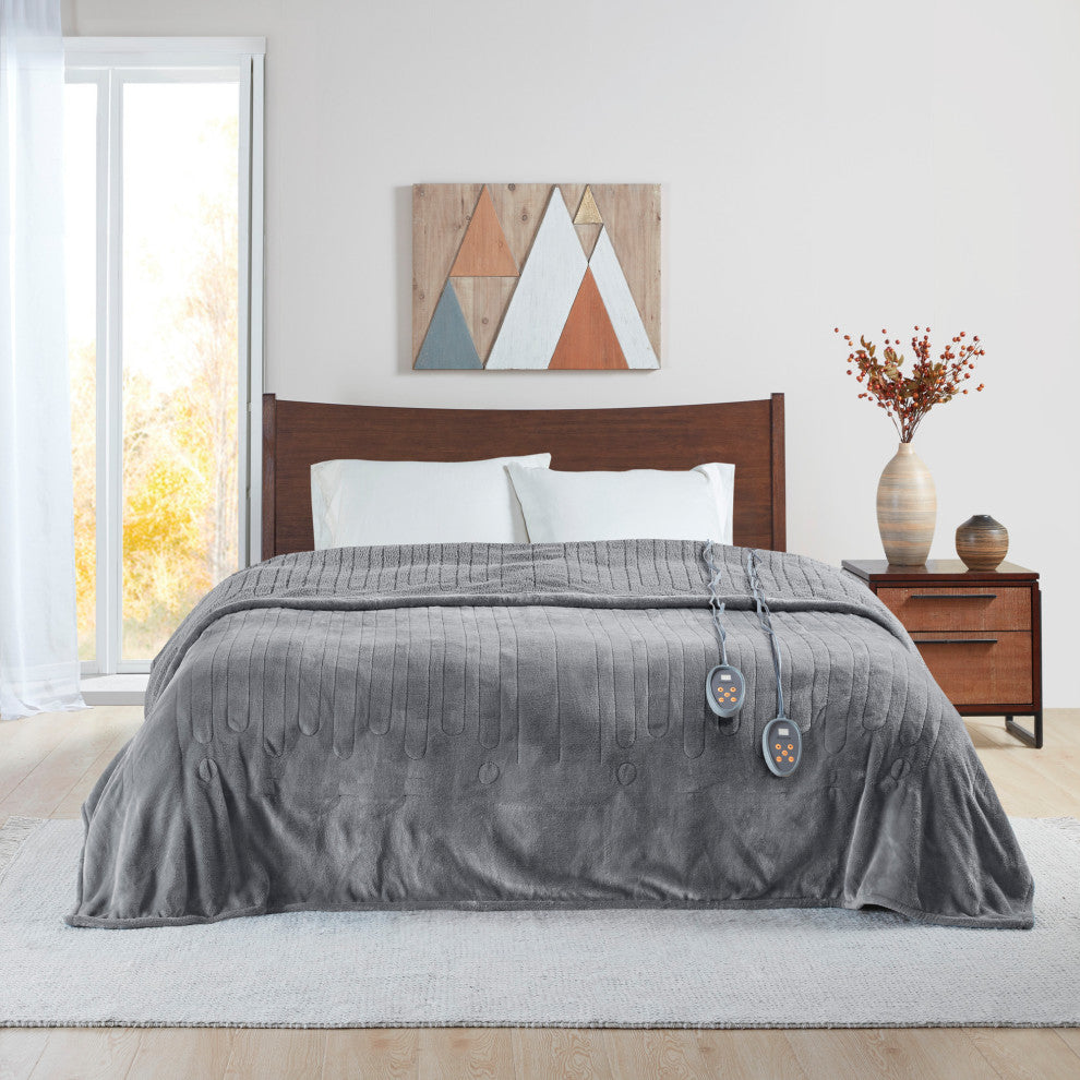 Beautyrest Solid Knitted Microlight Heated Blanket, Gray, Twin
