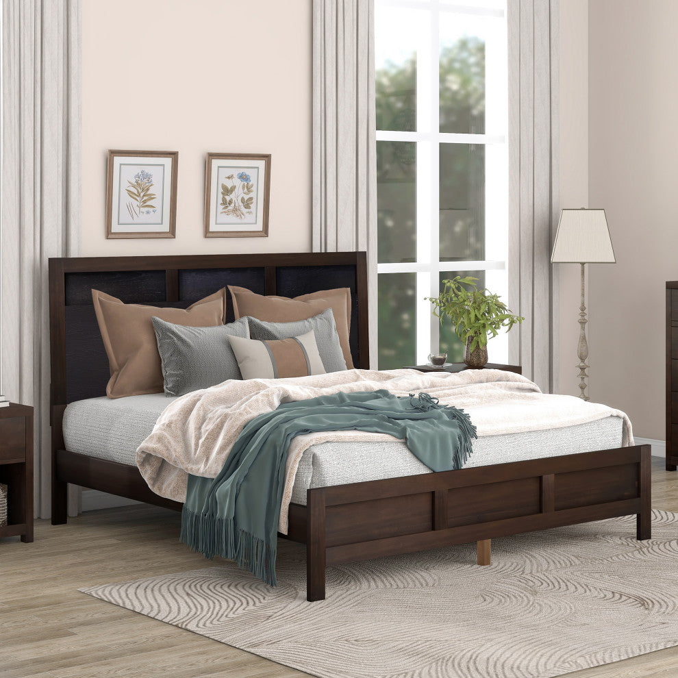 King Solid Wood Frame Platform Bed with Center legs, Brown, King