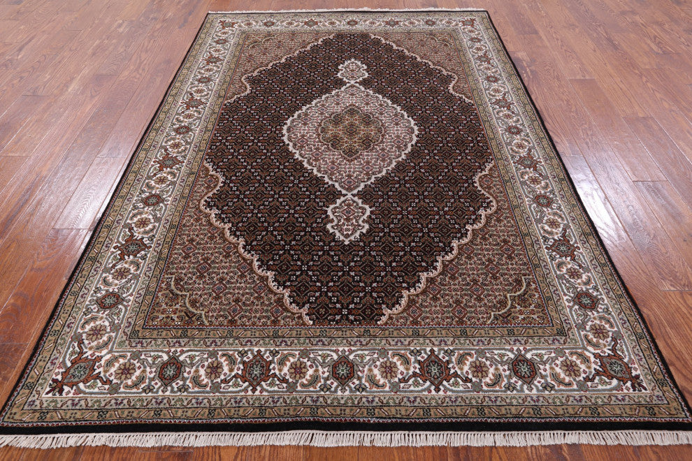 Hand Knotted Wool and Silk Persian Tabriz Rug 5' 6" X 7' 11" Q6038