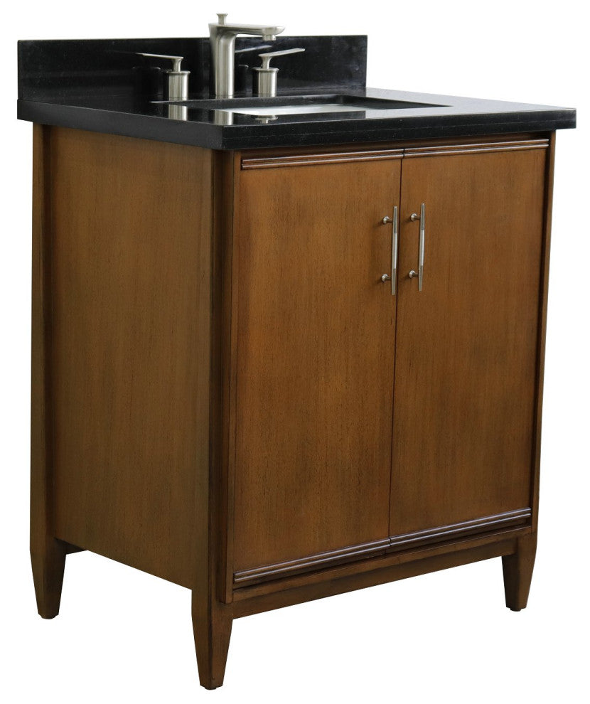 31" Single Sink Vanity, Walnut Finish With Black Galaxy Granite