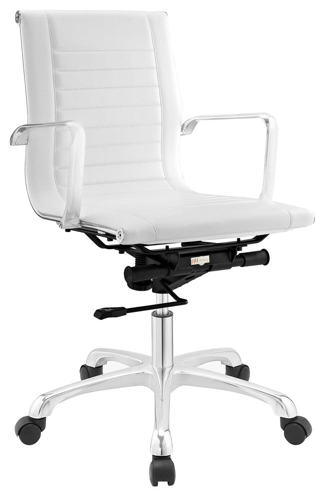 Modern Urban Contemporary Mid Back Office Chair, White Faux Leather