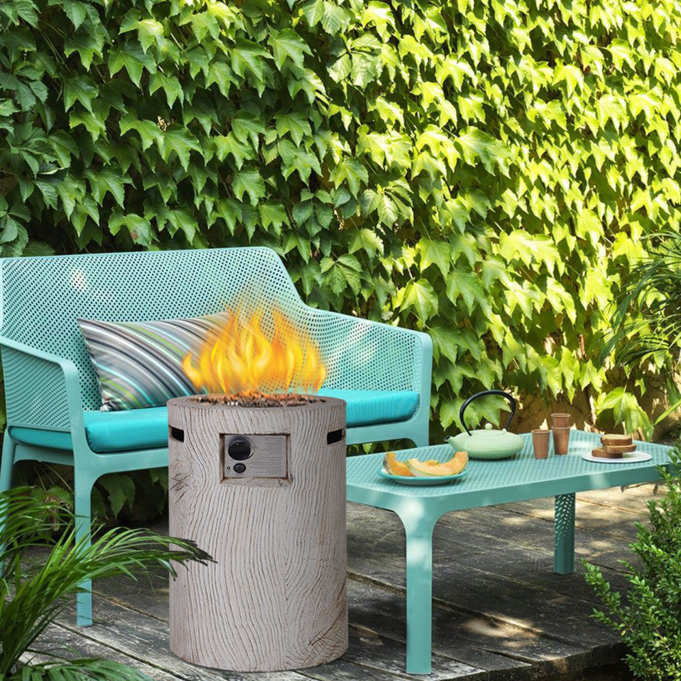 Cylindrical Magnesium Oxide Outdoor Fire Pit with Waterproof Cover, Beige