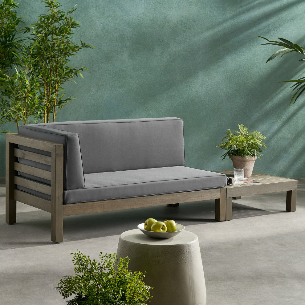 Cascada Outdoor Left Arm Loveseat and Coffee Table Set, Dark Gray/Gray