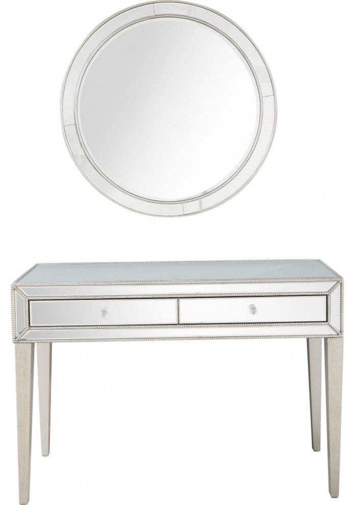 Silver Beaded Mirror and Console Table